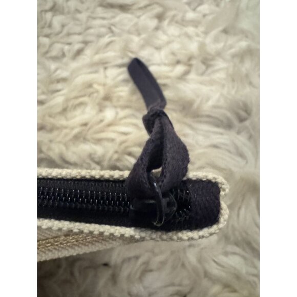 Lands' End Canvas Zippered Wristlet Zippered Pouch Cream and Navy Blue - Picture 4 of 9